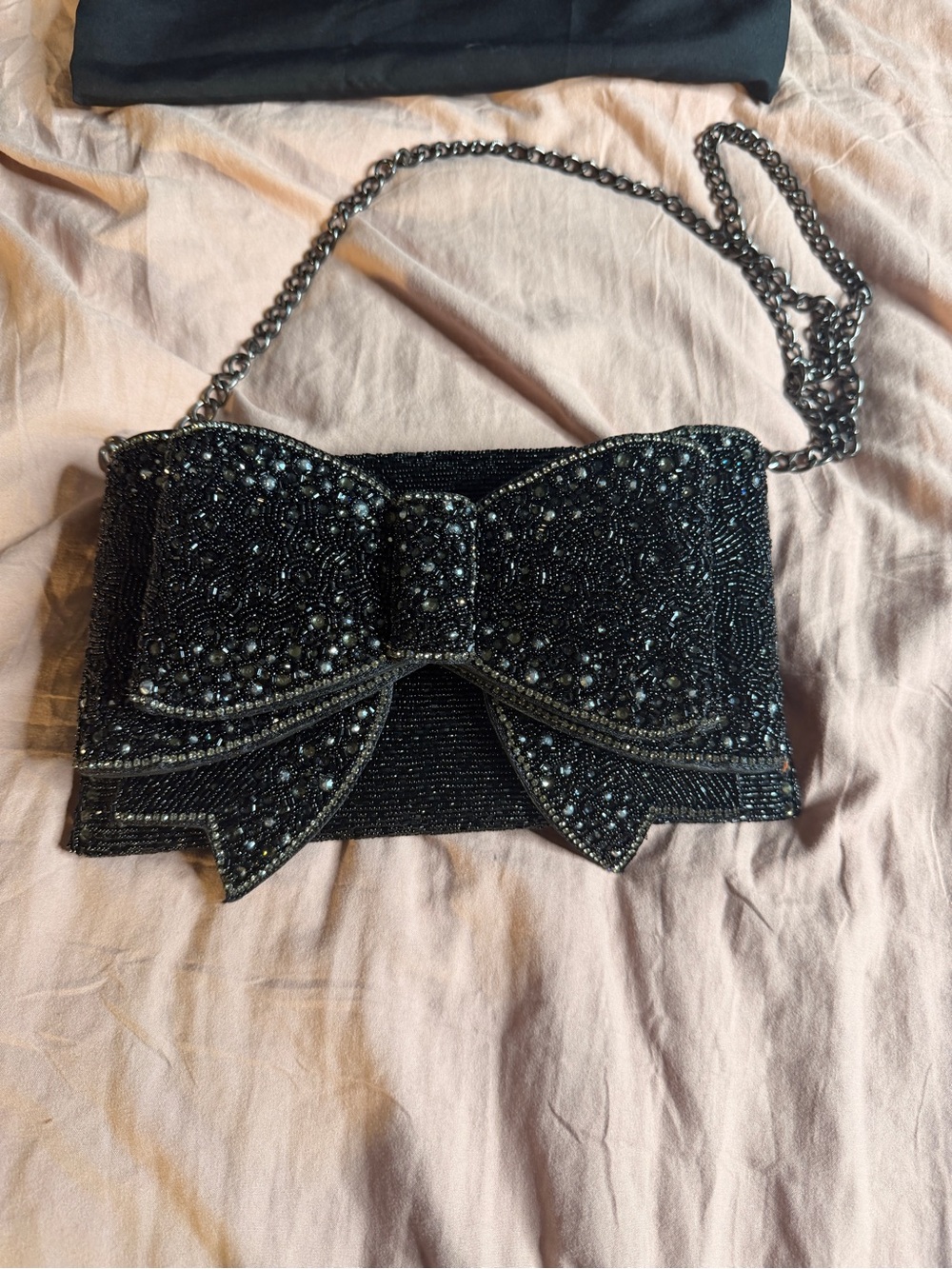 Mary Frances Black Beaded Bow Evening Bag
